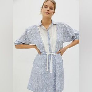 Anthropologie Maeve Ashleigh Eyelet Mini Dress - blue/white - XS